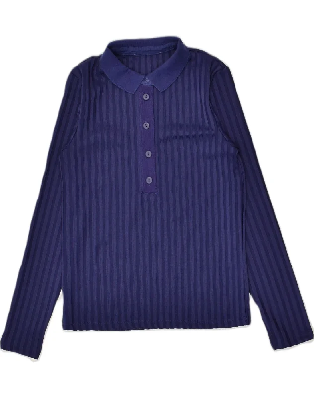 VINTAGE Womens Polo Neck Jumper Sweater UK 8 Small Purple Striped Glossy Satin Silk