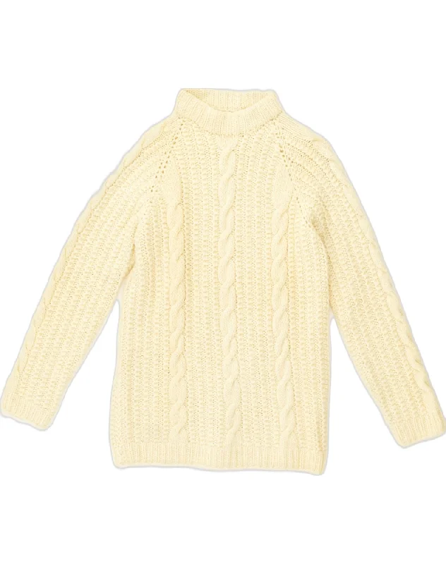 VINTAGE Womens Turtle Neck Jumper Sweater UK 14 Large Off White Graphic Sweater Embroidered Appliqued