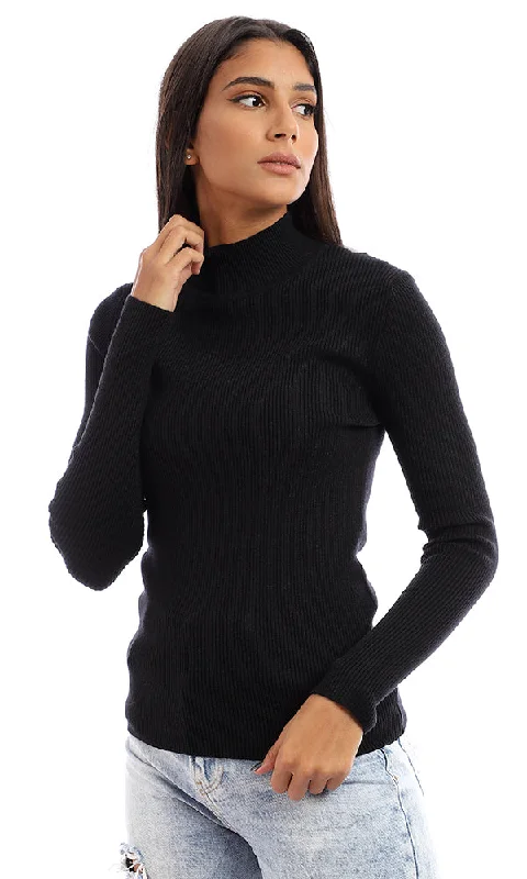 96140 Long Sleeves Mock Neck Sweater - Black