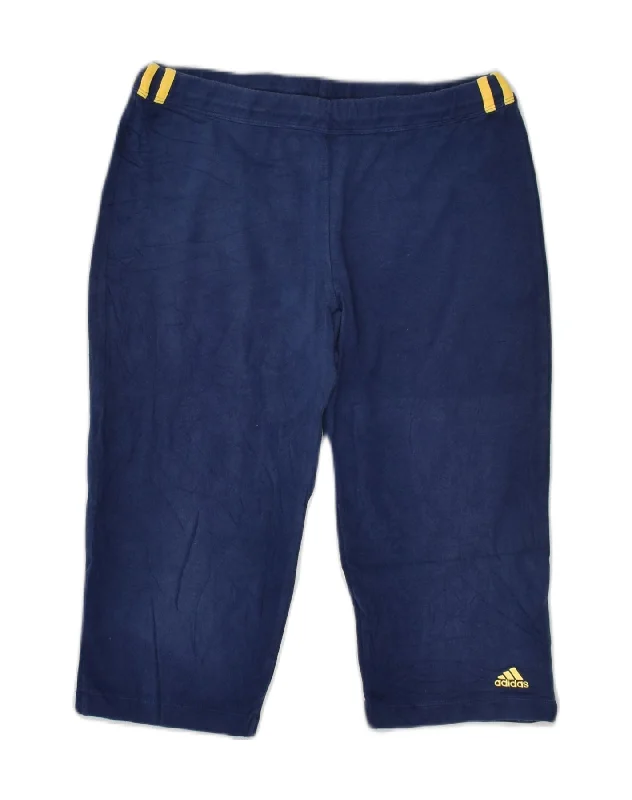 ADIDAS Womens Capri Tracksuit Trousers UK 12 Medium Blue Cotton Trousers practical easy-care