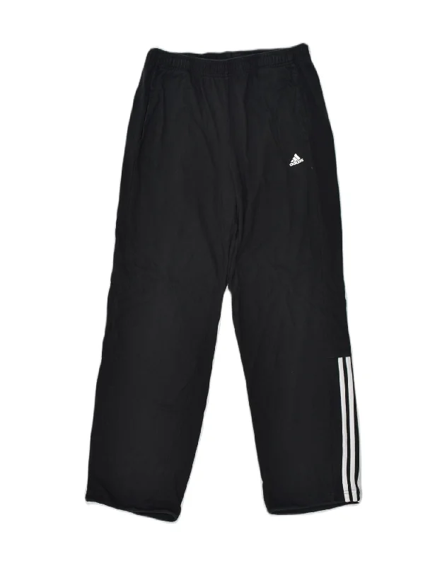 ADIDAS Womens Tracksuit Trousers UK 14 Large Black Cotton Trousers Flared Retro