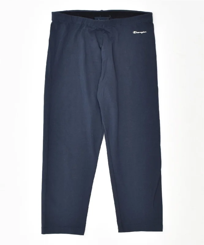 CHAMPION Womens Capri Tracksuit Trousers UK 14 Large Navy Blue Cotton