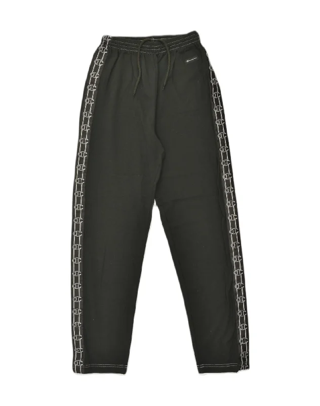 CHAMPION Womens Graphic Tracksuit Trousers UK 14 Medium Black Cotton Trousers Bootcut Casual