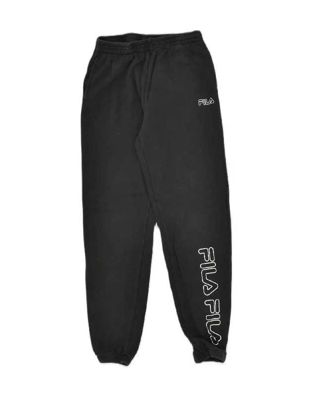 FILA Womens Graphic Tracksuit Trousers Joggers UK 10 Small  Black Cotton Trousers luxurious high-end