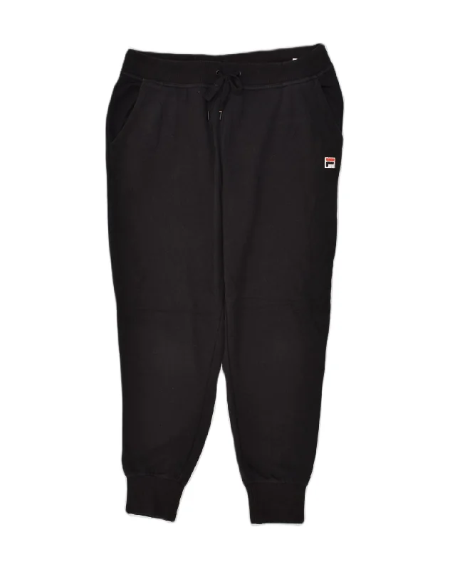 FILA Womens Tracksuit Trousers Joggers UK 18 XL Black Cotton Trousers Lace Delicate