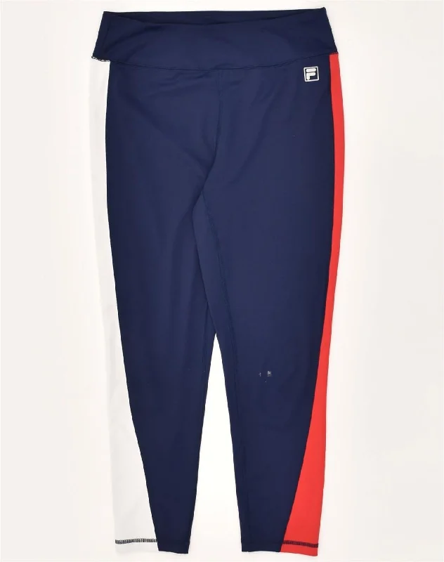 FILA Womens Tracksuit Trousers UK 14 Large Navy Blue Colourblock Polyester Trousers versatile functional FILA Womens Tracksuit Trousers UK 14 Large Navy Blue Colourblock Polyester Trousers versatile functional