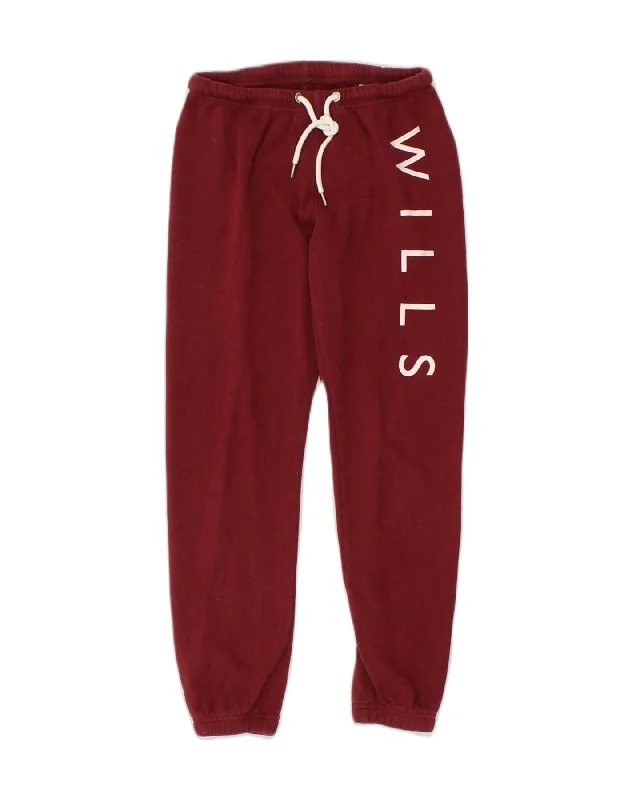 JACK WILLS Womens Graphic Tracksuit Trousers Joggers UK 8 Small  Burgundy Trousers Bestseller Popular