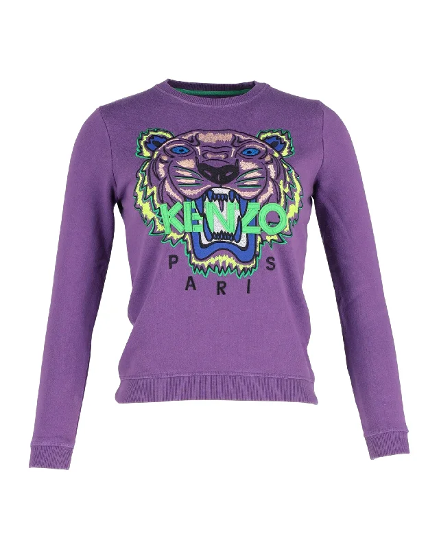 Kenzo Tiger Graphic Sweater in Purple Cotton