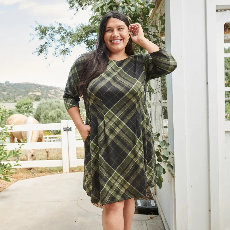 Maggie Olive Plaid Sweater Dress