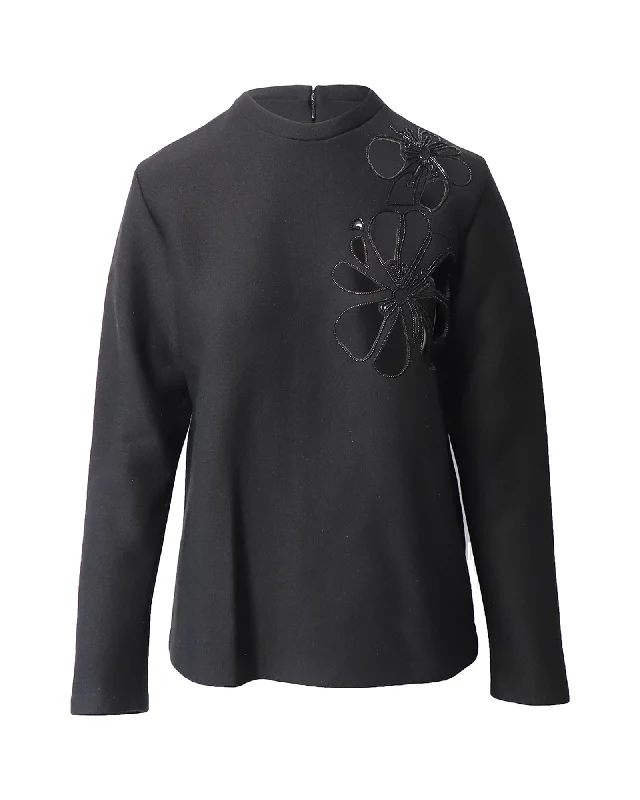 Marni Cut-Out Long Sleeve Sweater in Black Wool