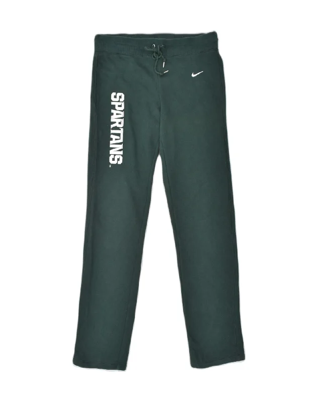 NIKE Womens Graphic Tracksuit Trousers UK 14 Medium Green Cotton