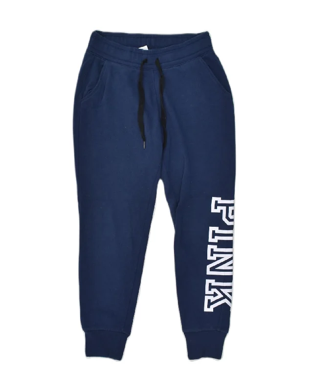 PINK Womens Graphic Tracksuit Trousers Joggers UK 6 XS Navy Blue Cotton Trousers stylish modern PINK Womens Graphic Tracksuit Trousers Joggers UK 6 XS Navy Blue Cotton Trousers stylish modern
