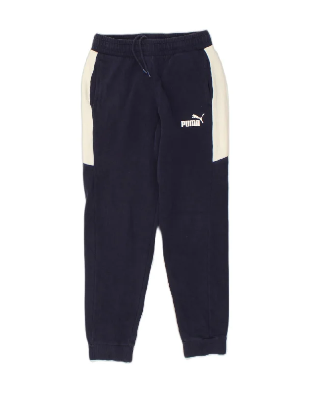 PUMA Womens Tracksuit Trousers Joggers UK 10 Small Navy Blue Colourblock Trousers Essential Wardrobe