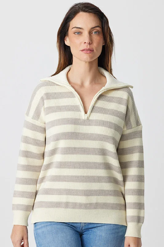 Stripe Zip Polo Sweater