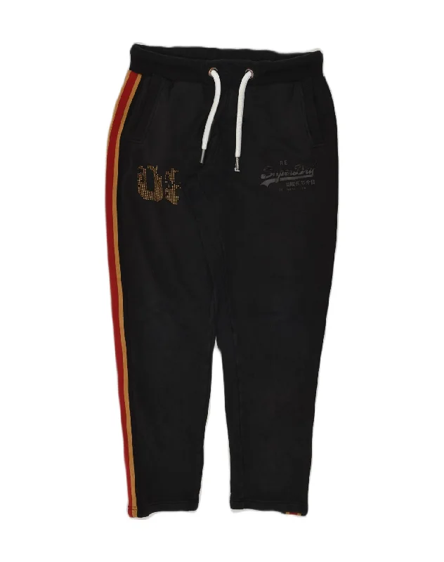 SUPERDRY Womens Graphic Tracksuit Trousers UK 12 Medium Black Cotton Trousers Denim Distressed SUPERDRY Womens Graphic Tracksuit Trousers UK 12 Medium Black Cotton Trousers Denim Distressed