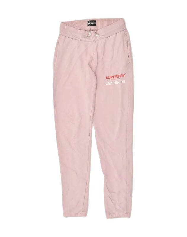 SUPERDRY Womens Tracksuit Trousers UK 6 XS Pink Cotton Trousers Culottes Wide Leg