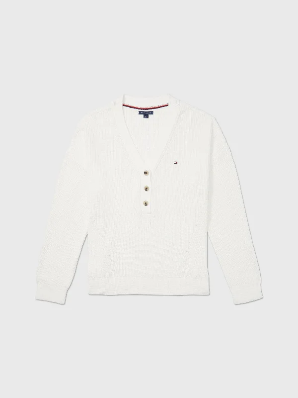 Pointelle Henley Sweater (Womens) - Milky Way