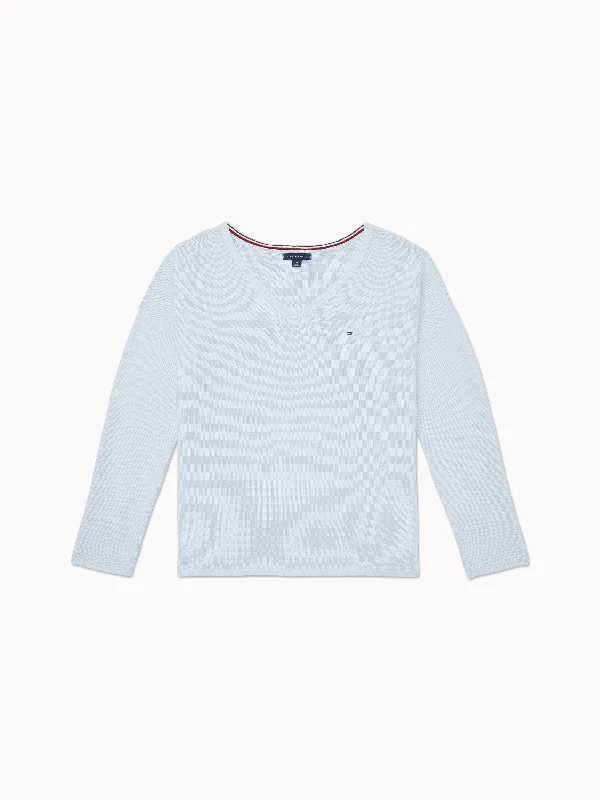 Textured V Neck Sweater (Womens) - Breezy Blue