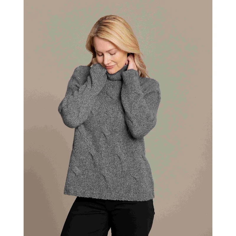 Alashan 100% Merino Modern Cable Pullover Turtleneck Warm Pullover