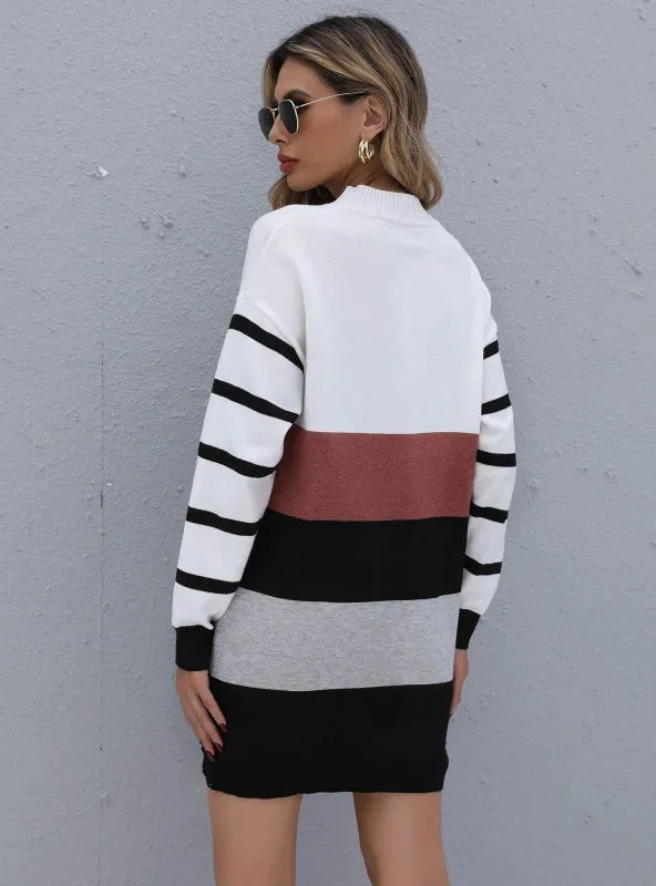 TastyHottie - COLOR MATCHING KNITTED PULLOVER STRIPED CONTRAST SWEATER Wide Sleeve Pullover