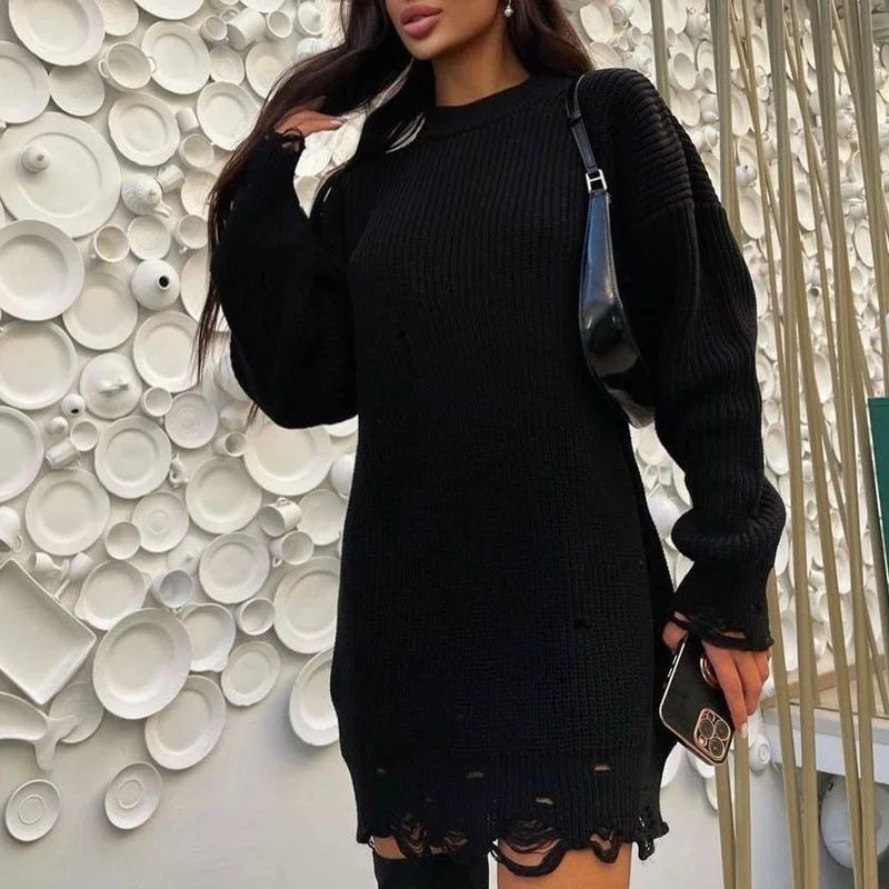 TastyHottie - Women Sweater Oversize Knitted Black O Neck Long Sleeve Pullover Cashmere Luxurious Pullover