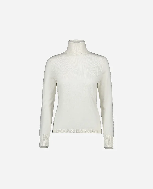 Rollkragen Pullover aus Wolle in Creme Short Sleeve Top