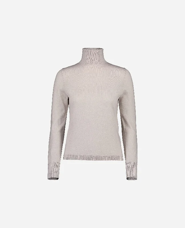 Rollkragen Pullover aus Wolle in Beige Shawl Collar Sweater