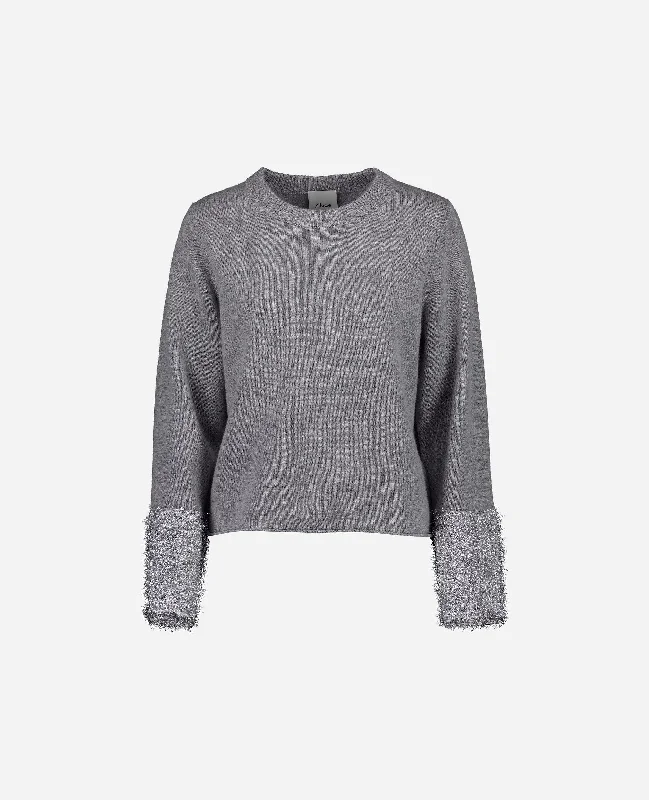 Woll-Mischung Pullover in Grau - Lockerer Schnitt Tight Sleeve Top