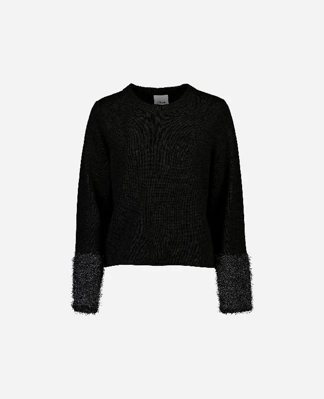 Woll-Mischung Pullover in Schwarz - Lockerer Schnitt Set Sleeve Pullover
