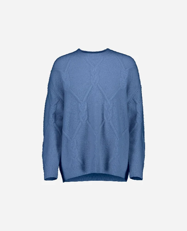 Rundhalsausschnitt Pullover aus Cashmere in Blau Keyhole Neck Pullover