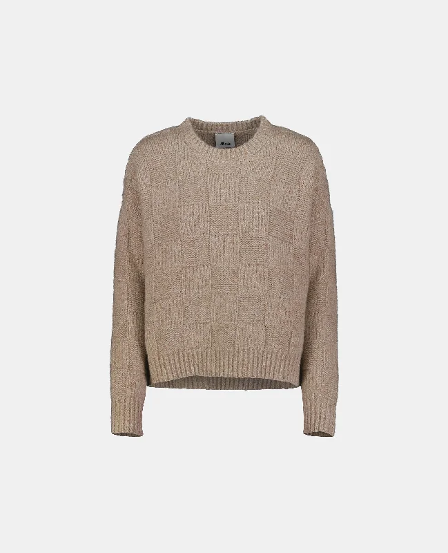 Rundhalsausschnitt Pullover aus Cashmere in Beige Boxy Neck Sweater