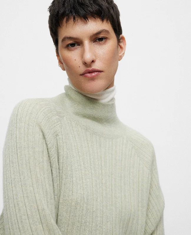 Woll-Mischung Pullover in Khaki - Lockerer Schnitt Shirred Sleeve Feminine