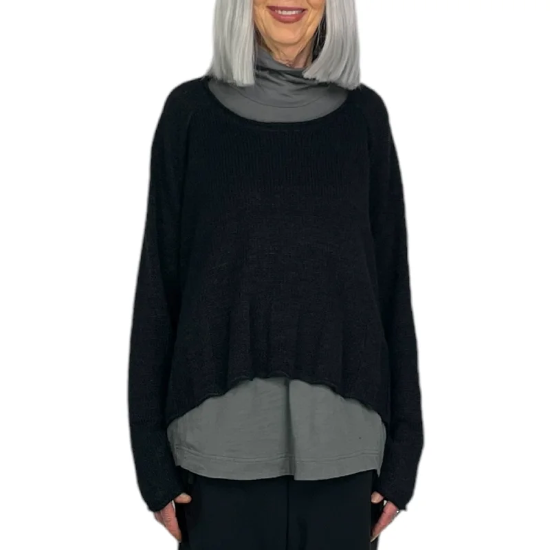 CROP PULLOVER SWEATER Notched Neck Pullover