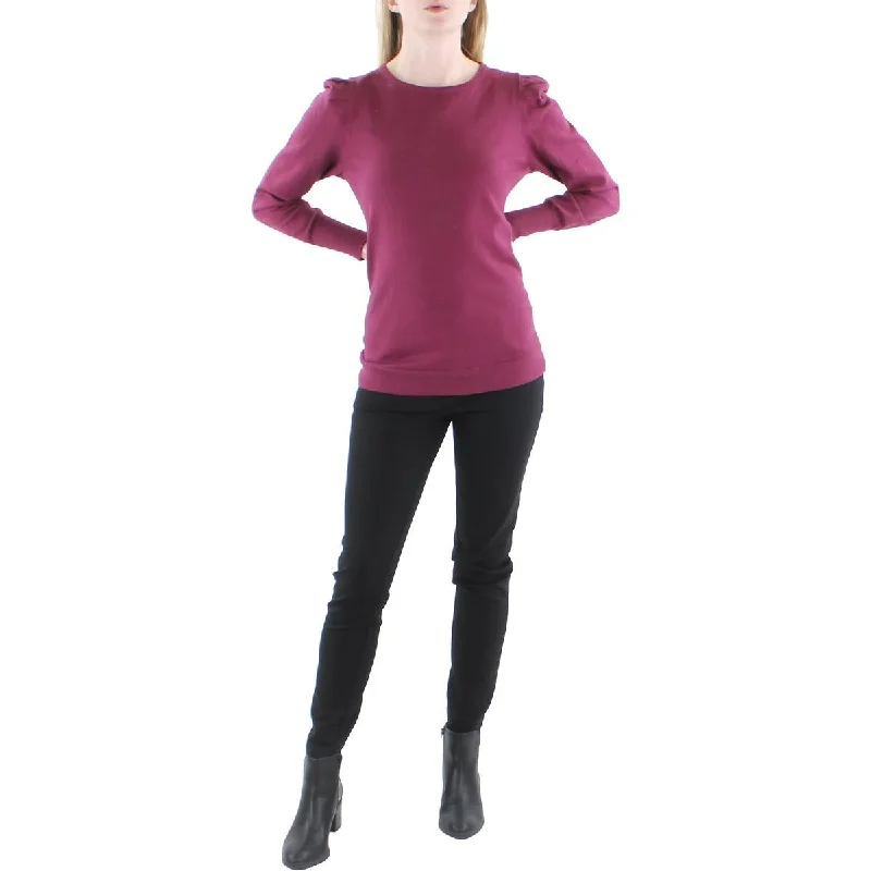 Anne Klein Womens Knit Shirred Shoulder Pullover Sweater Jewel Neck Pullover