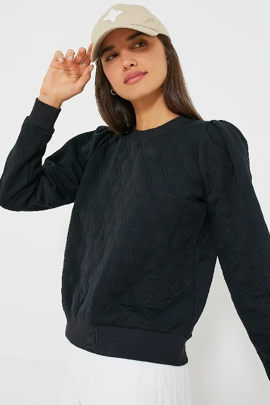 Black Puff Sleeve Campbell Pullover One Shoulder Top