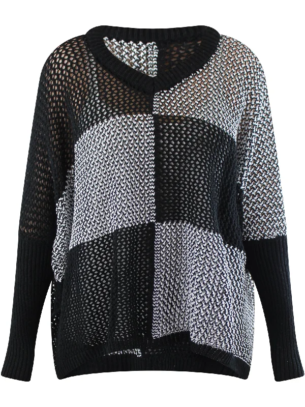 Black & White Checkered Knit Shrug Pullover Sheath Sleeve Elegant