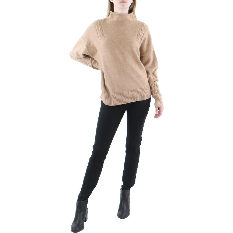 Calvin Klein Womens Cable Knit Shoulders Funnel Neck Pullover Sweater Angora Wool Cozy