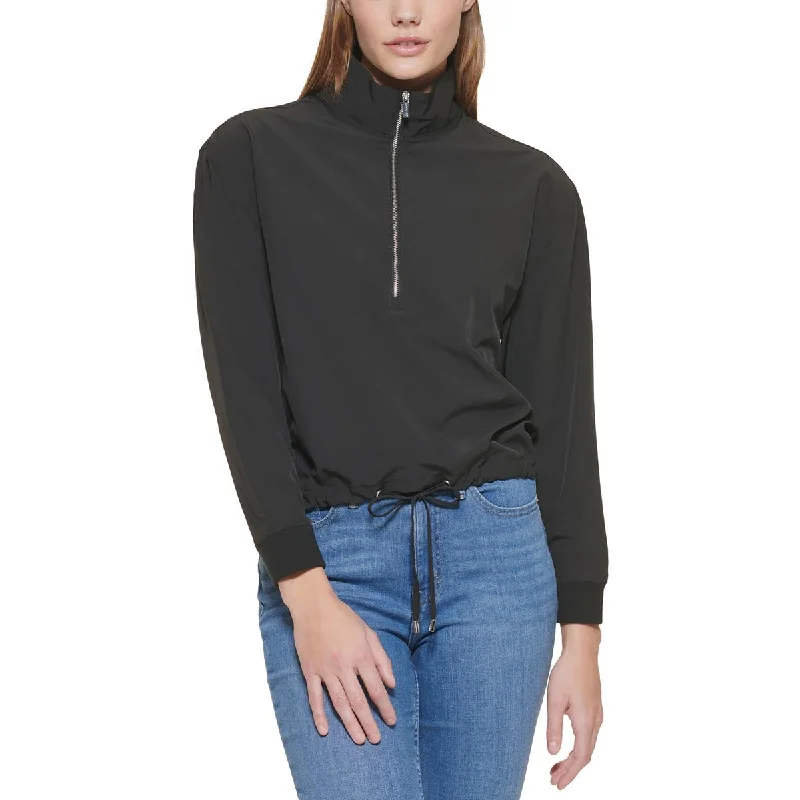 Calvin Klein Womens Stretch 1/2-Zip Pullover Sweater Puff Sleeve Stylish