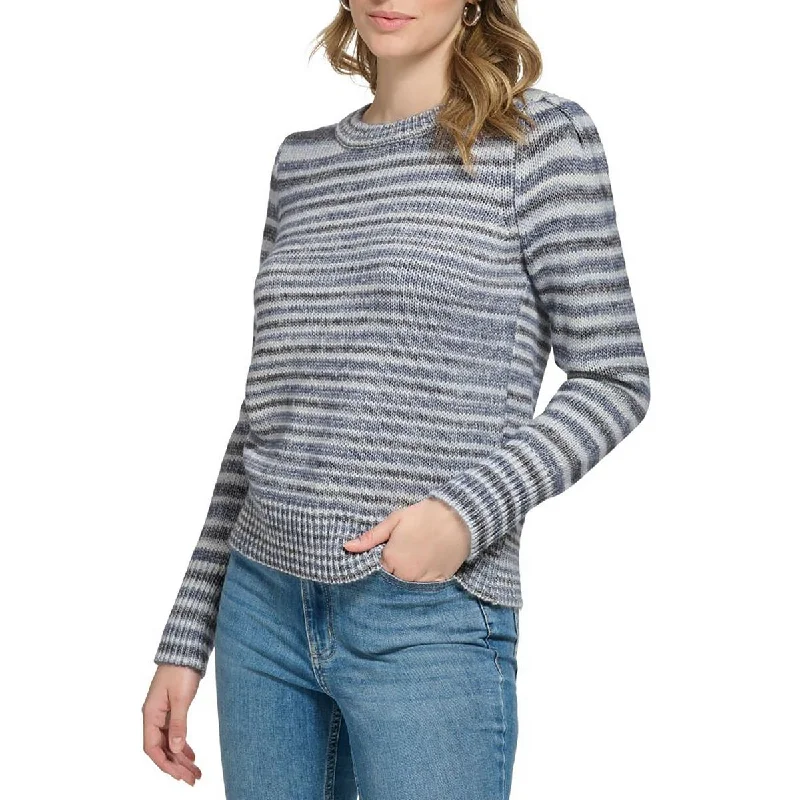 Calvin Klein Womens Striped Puff Shoulder Pullover Sweater Cashmere Luxurious Pullover