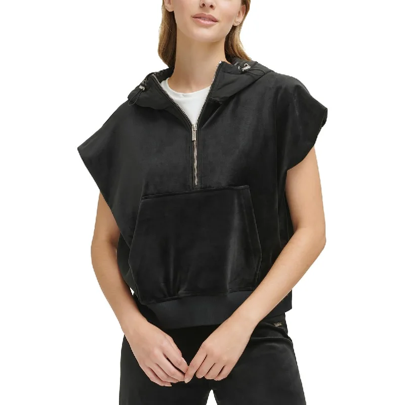 Calvin Klein Womens Velour Sleeveless 3/4 Zip Pullover Bateau Neck Pullover