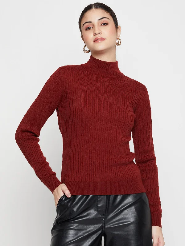 Women's Casual  Rust High neck Pullover Sweater Saggy Sleeve Comfort