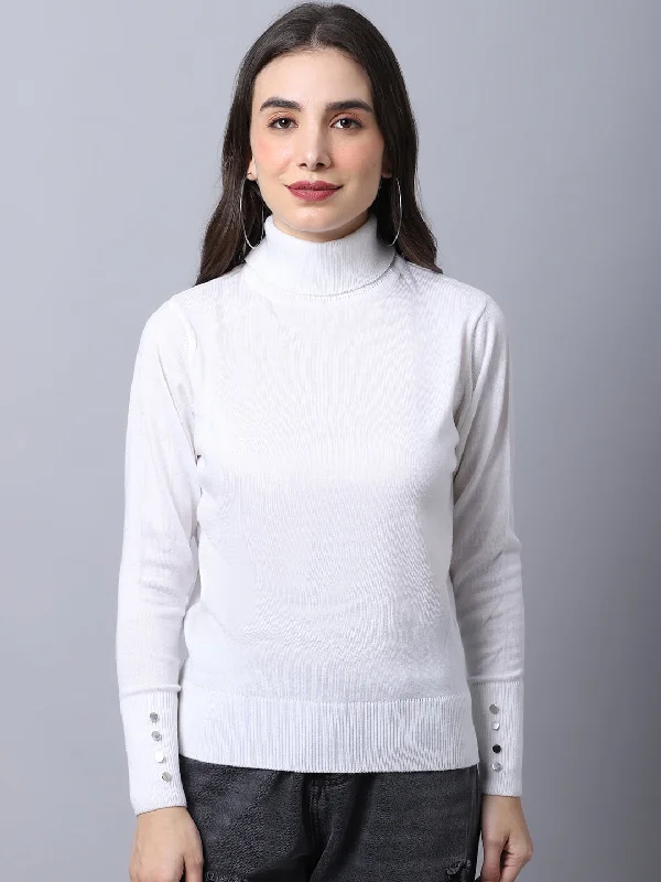 Women's Casual  White Turtle neck Pullover Sweater Cable Knit Chunky