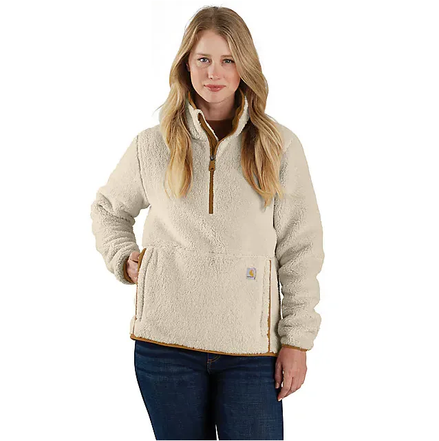 Women's Loose Fit Fleece Pullover - 3 Warmest Rating - Oat Milk Deep Neck Pullover