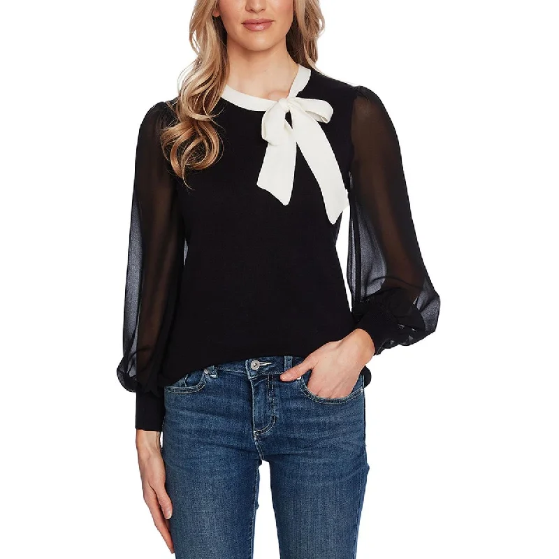 CeCe Womens Chiffon Sleeves Tie Neck Pullover Sweater Batwing Sleeve Top