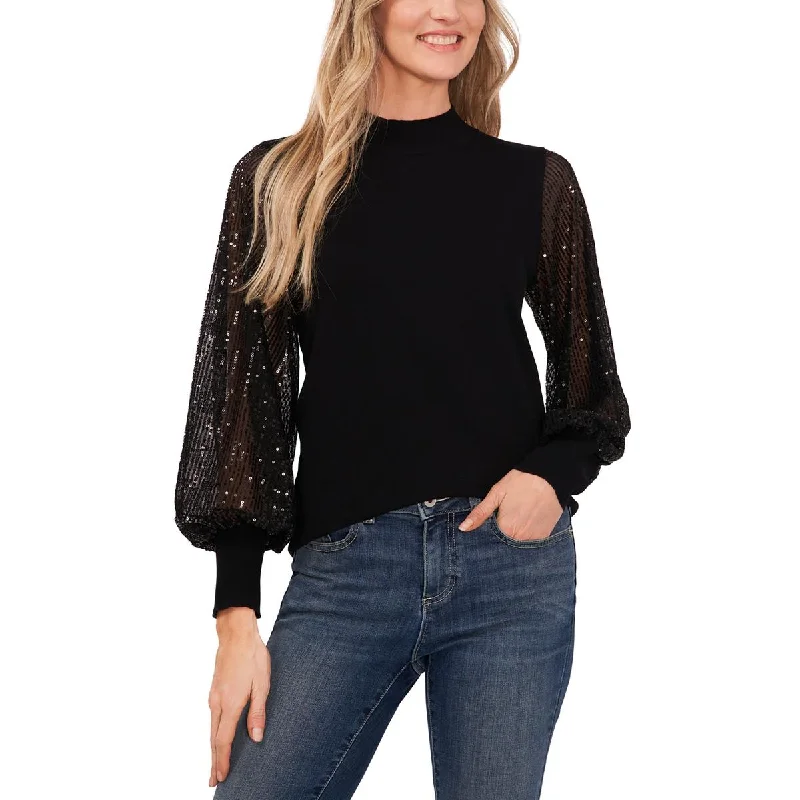 CeCe Womens Cotton Sequins Pullover Sweater Bishop Sleeve Elegant