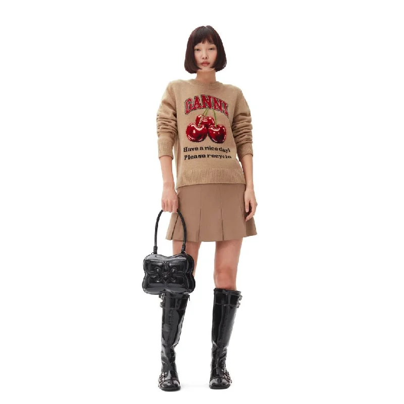 Cherry Graphic O-Neck Pullover (Safari) Thick Cable Knit