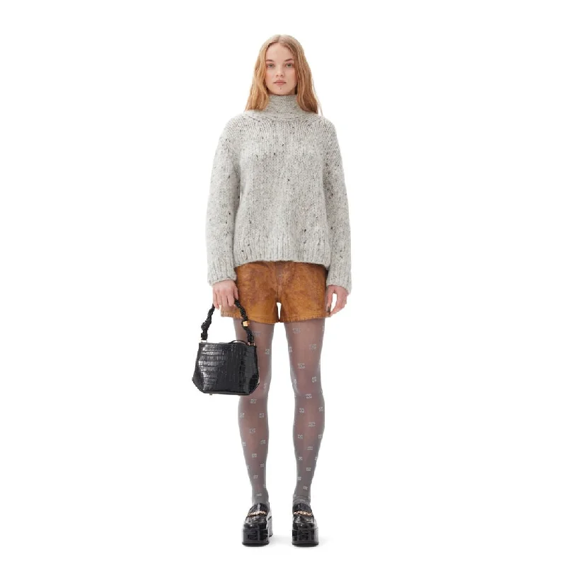 Chunky Marled Handknit Open Back Pullover (Paloma Melange) Polo Neck Sweater
