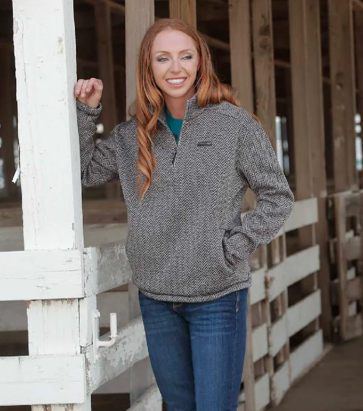 Cinch Women's Grey Chevron 1/4 Zip Sweater Pullover MAK9203001 GRY Hooded Pullover Sweater