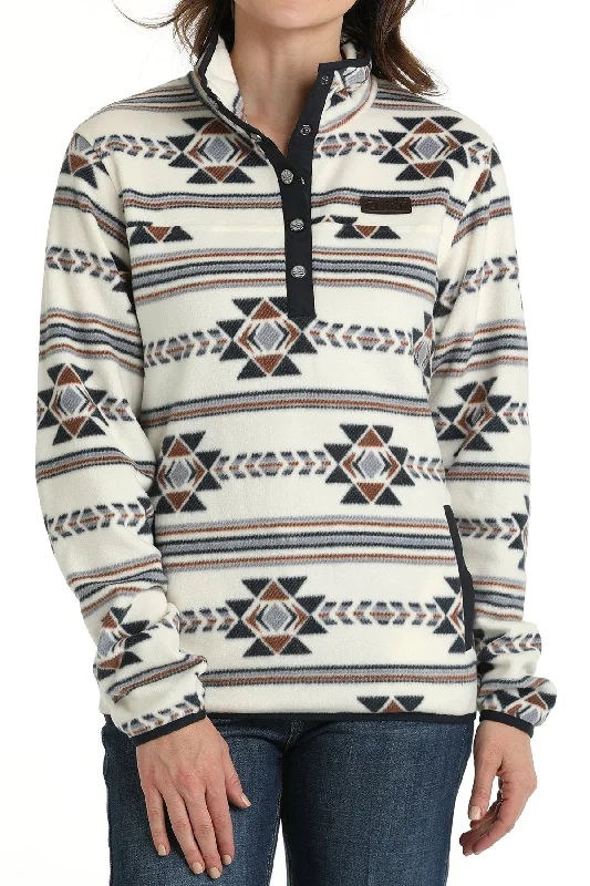 Women's Southwestern Print Fleece Pullover - Cream - (MAK9820019) Saggy Sleeve Comfort