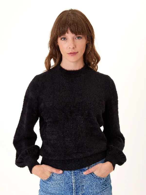 Clara Fuzzy Pullover Crew Neck Sweater Ribbed Crew Neck